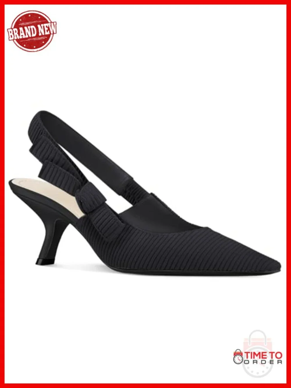 Slingback Kitten Heels Pointed Toe Knitted Slip On Pumps Work Dress Shoes